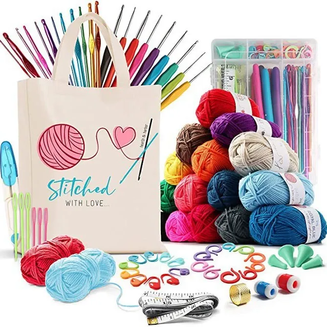 Set de croché de 73 piezas: 58 accesorios y 15 ovillos